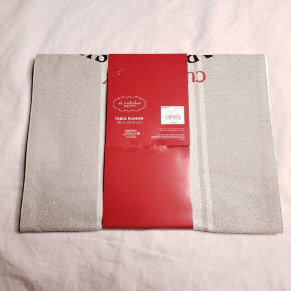 Farmhouse Christmas Table Runner 36 In St. Nicholas Square Cotton Holiday Decor - Picture 4 of 6